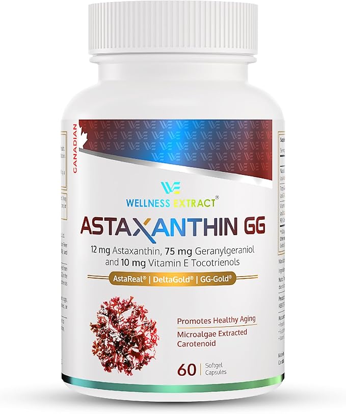 Wellness Extract Astaxanthin-GG 12mg with GG & Tocotrienols | 60 Softgels