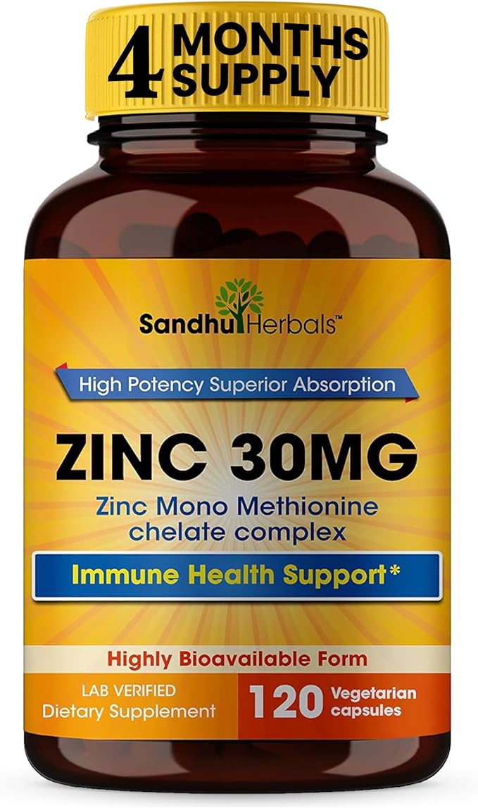 Sandhu Herbals Zinc Monomethionine 30mg | 120 Vegetarian Capsules