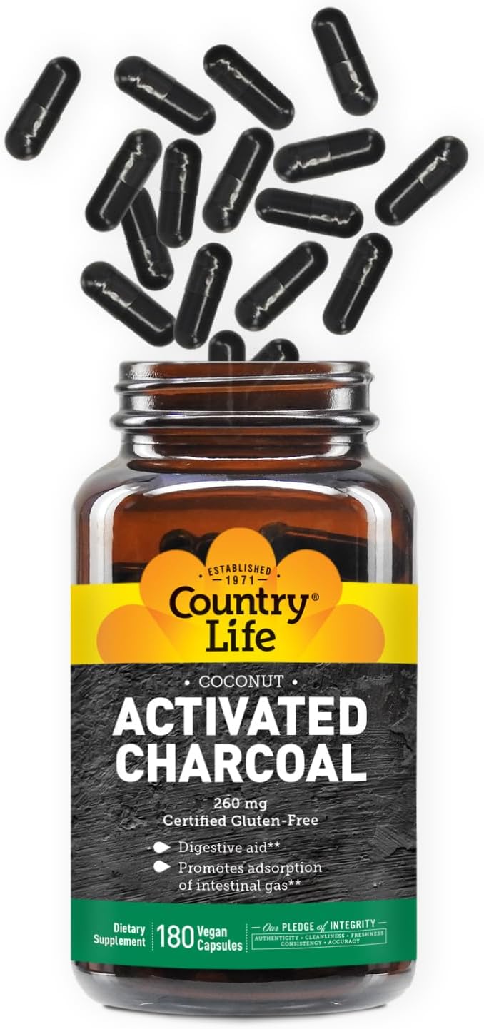 Country Life Activated Organic Coconut Charcoal | 180 Capsules