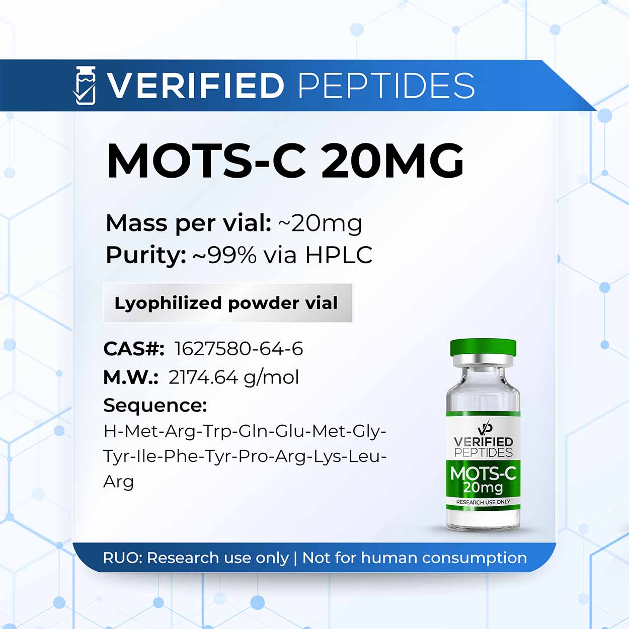 Verified peptides | MOTS-C Peptide (20mg) | High-Purity Research Peptide
