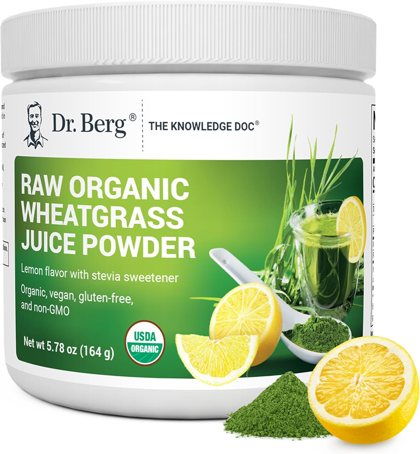 {Damaged Bottle} Dr. Berg's Raw Wheatgrass Juice Powder (Lemon Flavor) – 164 Grams