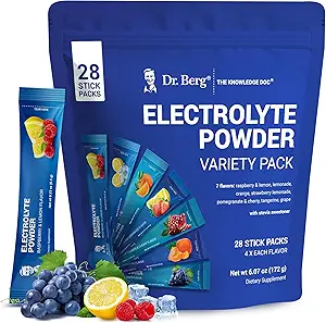 Dr. Berg Sugar Free Electrolyte Powder Packets (Variety Pack) - Daily Electrolyte Drink Mix - 28 Total Hydration Pouches Sugar Free - Keto Electrolytes Powder Packets No Sugar - 7 Delicious Flavors