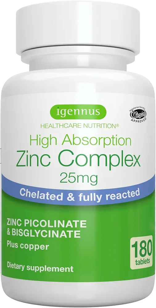 Igennus High Absorption Zinc Complex 25mg with Copper | 180 Tablets