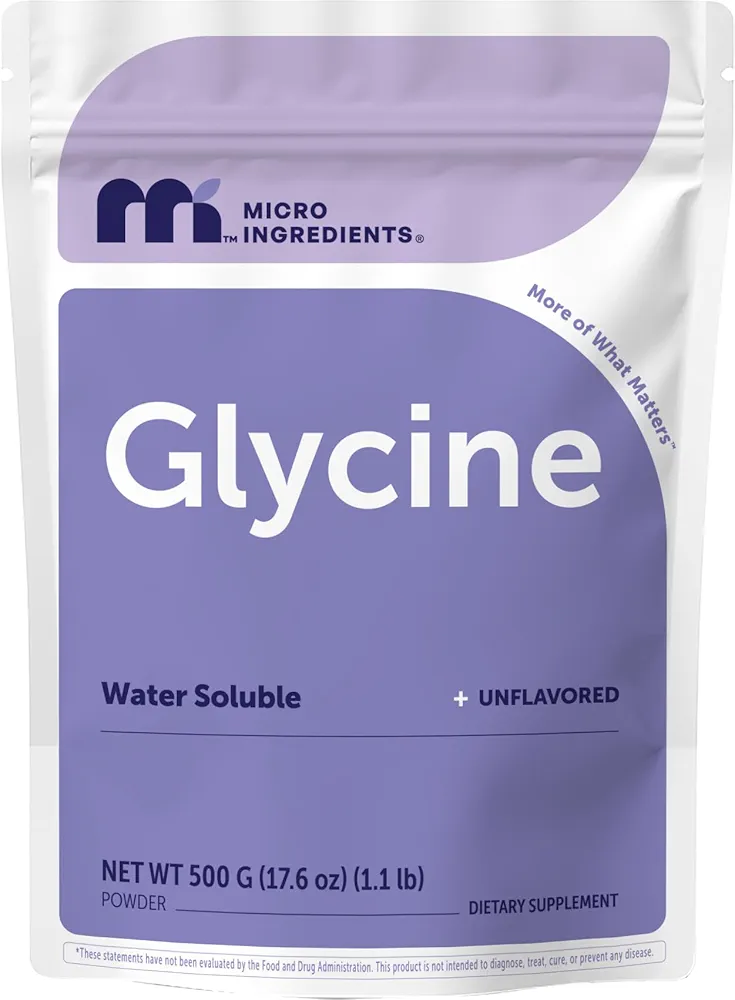 Micro Ingredients Glycine Powder, 500 g (1.1 Pounds), Glycine 1000mg Per Serving, Water Soluble