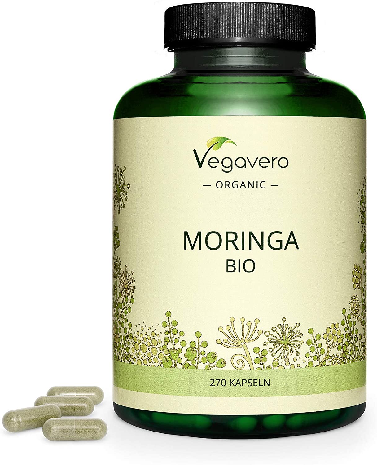 Organic Moringa Oleifera Capsules 1800 mg | Vegavero | Pure Powder - 270 Capsules
