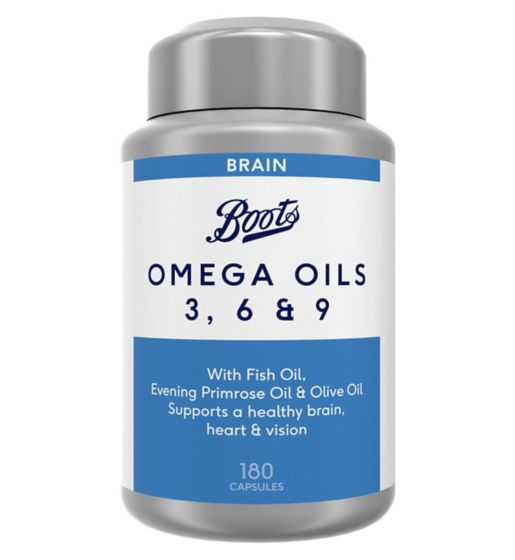 Boots Omega Oils 3 6 &amp; 9 180 Capsules (6 month supply) بوتس ،زيت السمك، خليط من أوميجا 3 ,6 &amp; 9 مع زيت الزيتون و زيت زهرة الربيع المسائى 180 كبسولة