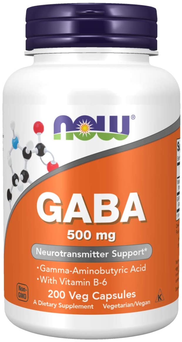 NOW GABA (Gamma-Aminobutyric Acid)500 mg + B-6, 200 Count, Veg Capsules ناو ، جابا نباتية طبيعية 500 مجم مع فيتامين 6ب ، 200 كبسولة نباتية ، لصحة الجهاز العصبى و علاج القلق والإكتئاب