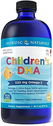 Nordic Naturals Children’s DHA, Strawberry - 16 oz - 530 mg Omega-3 with EPA &amp; DHA - Brain Development &amp; Function - Non-GMO - 192 Servings د ھ أ أوميجا 3 الطبيعية للأطفال 530 مجم أوميجا3، لدعم نمو وظائف المخ ولصحة الجهاز المناعى ، 473 مل_ 192 جرعة