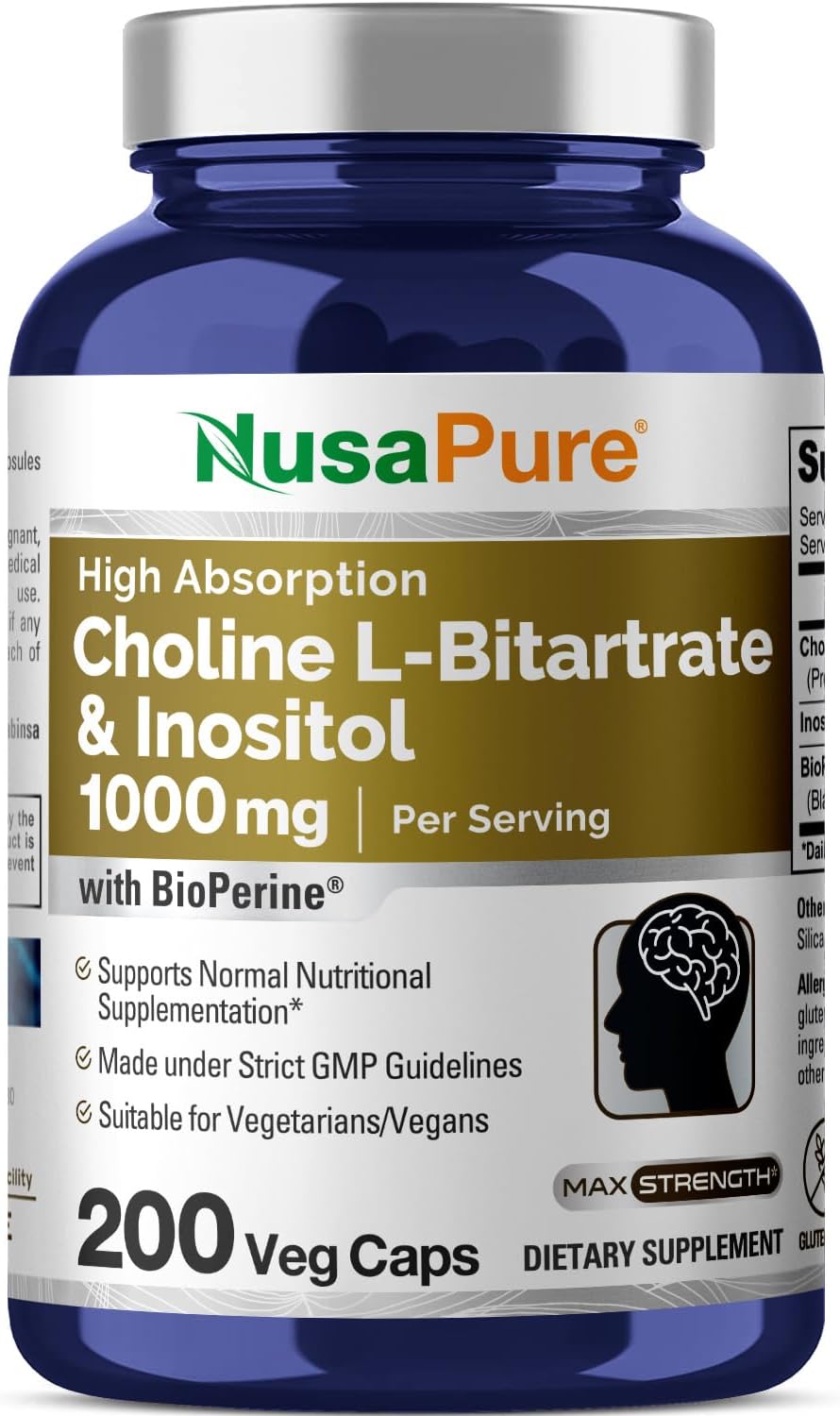 Nusapure Choline &amp; Inositol 1000mg - 200 Capsules
