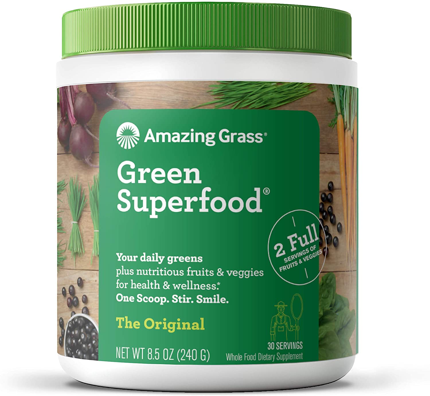 Amazing Grass Green Superfood: Super Greens Powder with Spirulina, Chlorella, Digestive Enzymes &amp; Probiotics, Original, 30 Servings سوبر فود الأخضر ، مسحوق سوبر فود مع السبيرولينا والكلوريلا و انزيمات الهضم والبروبيوتك ، 30 جرعة
