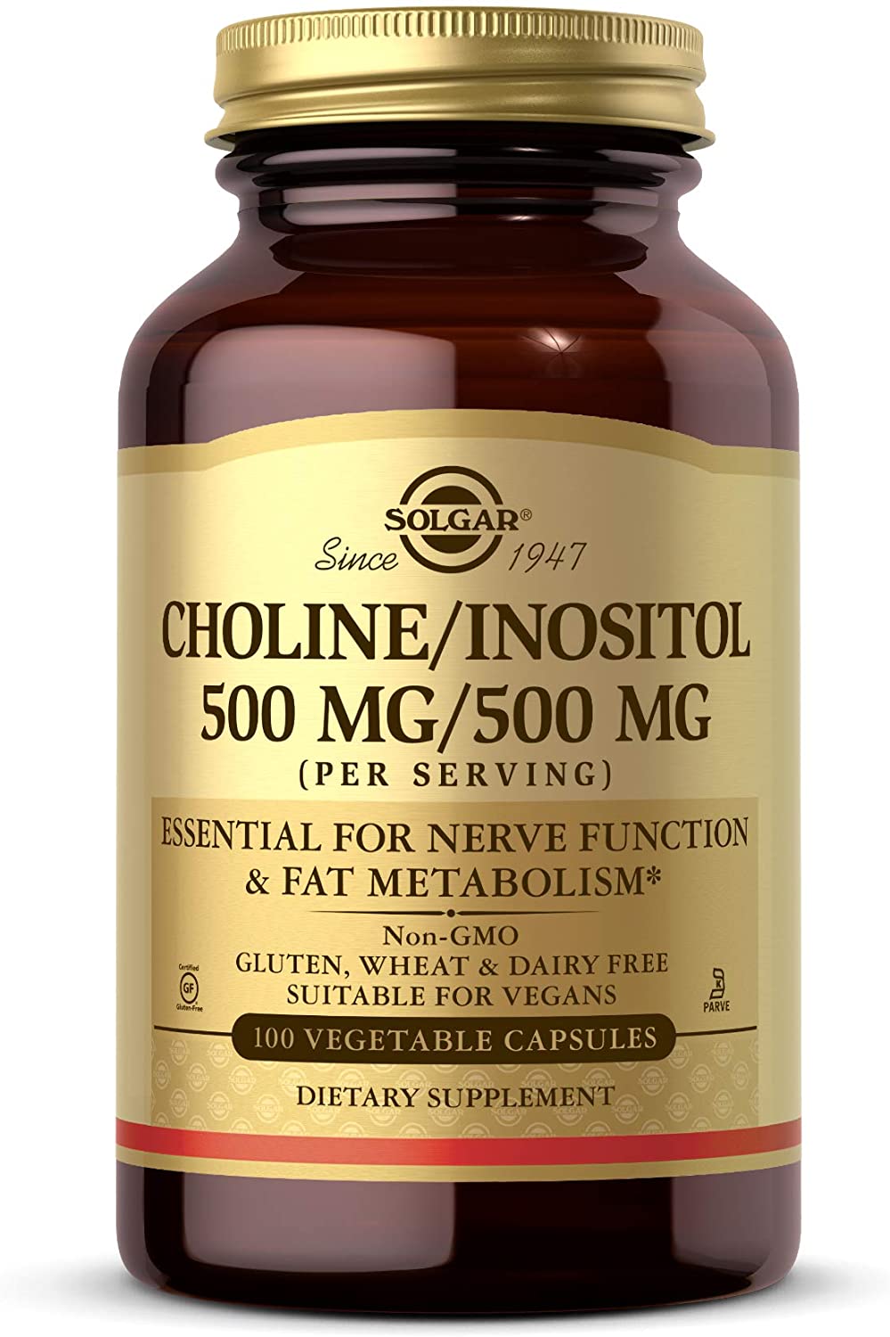 Solgar Choline/Inositol 500 mg/500 mg, Energy Metabolism, Liver Health, Essential for Brain &amp; Nerve Function,100 Capsules سولجار كولين 500 مجم واينوزيتول 500 مجم ، 100 كبسولة نباتية ، لزيادة إنتاج الطاقة ولصحة الكبد ولصحة وظائف المخ والأعصاب