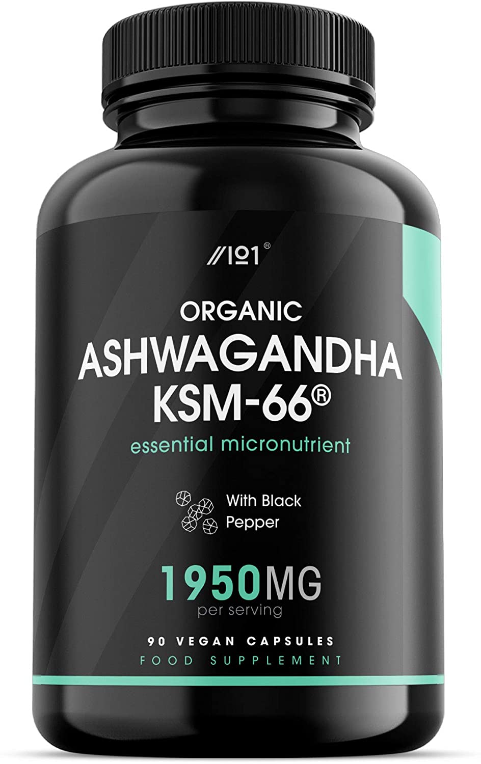 Alpha01 Organic Ashwagandha KSM-66® Capsules - Made with BioPerine® for Higher Bioavailability - Gluten Free, Non-GMO - 90 Vegan Caps الأشواجندا العضوية ل س م_66 مع الفلفل الأسود العضوى لسهولة الإمتصاص ، 90 كبسولة نباتية