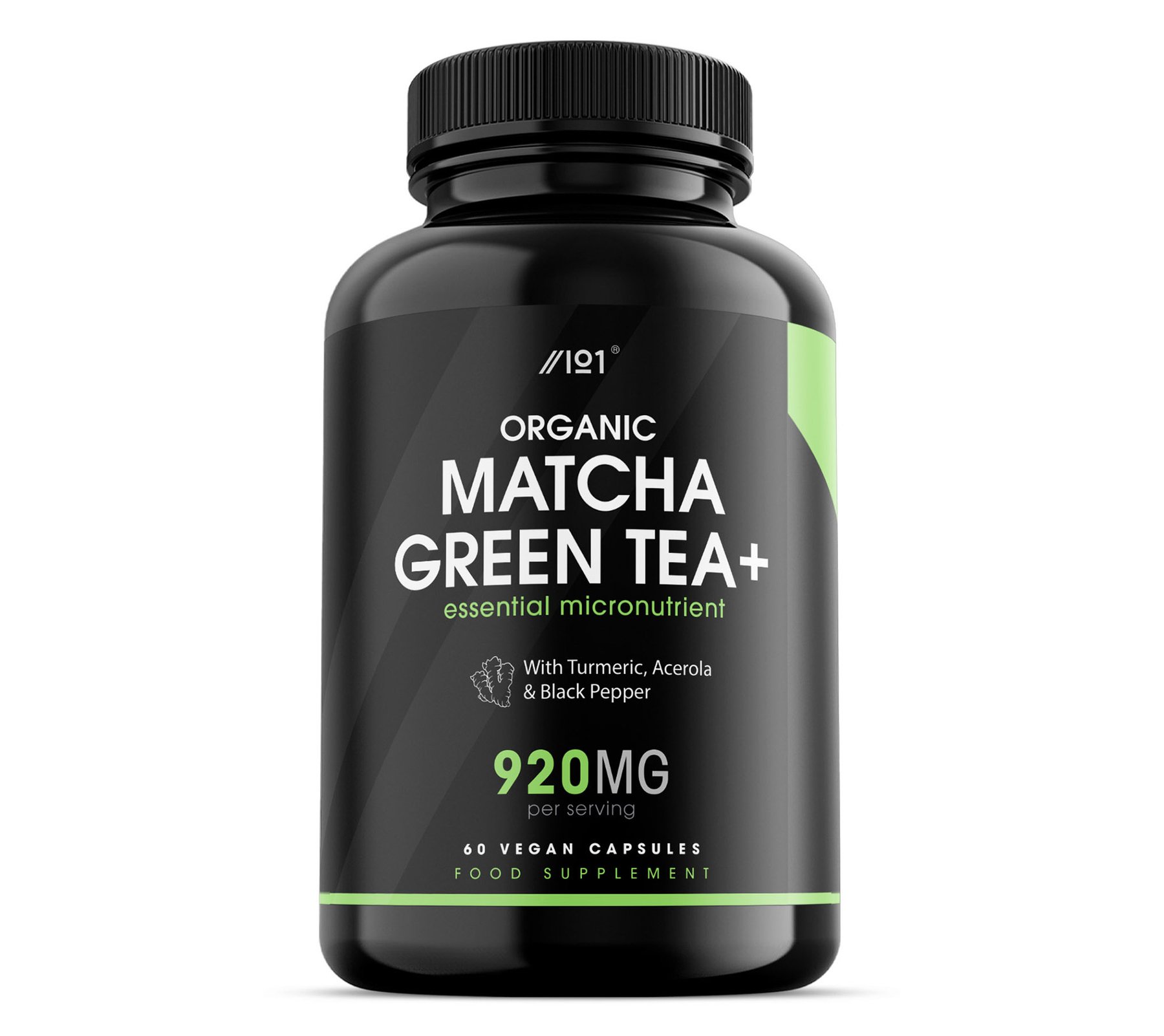 Alpha01 Organic Matcha Green Tea Capsules - 920mg - with Turmeric, Acerola &amp; Black Pepper, 60 Vegan Capsules - No Additives — Non-GMO, Gluten Free. شاى ماتشا الأخضر العضوى 920 مجم مع الكركم والكرز الهندى والفلفل الأسود ، 60 كبسولة نباتية