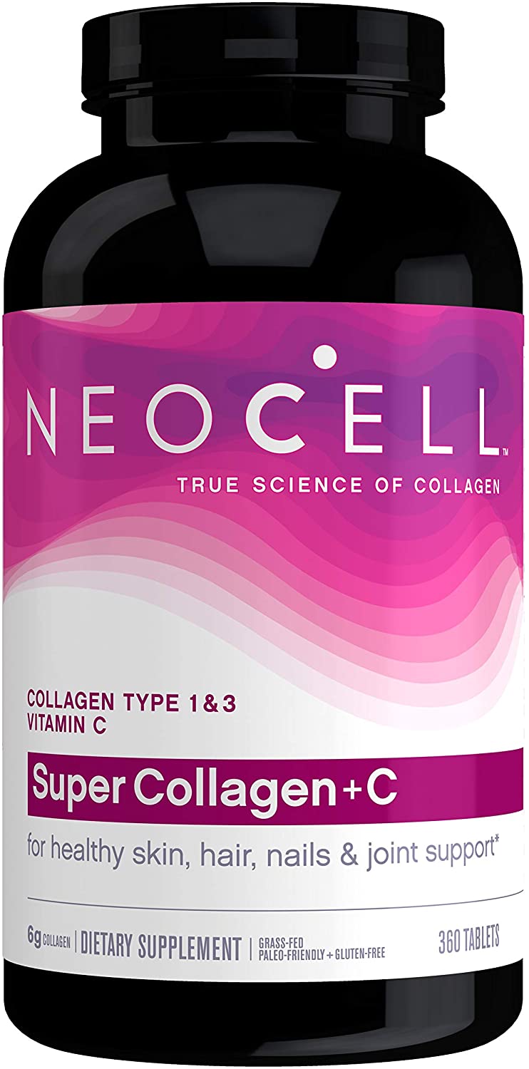 NeoCell Super Collagen with Vitamin C, 360 Collagen Pills, #1 Collagen Tablet Brand, Non-GMO, Grass Fed, Gluten Free, Collagen Peptides Types 1 &amp; 3 for Hair, Skin, Nails &amp; Joints سوبر كولاجين + فيتامين ج ، لصحة المفاصل والشعر والجلد والأظافر ، 360 حباية