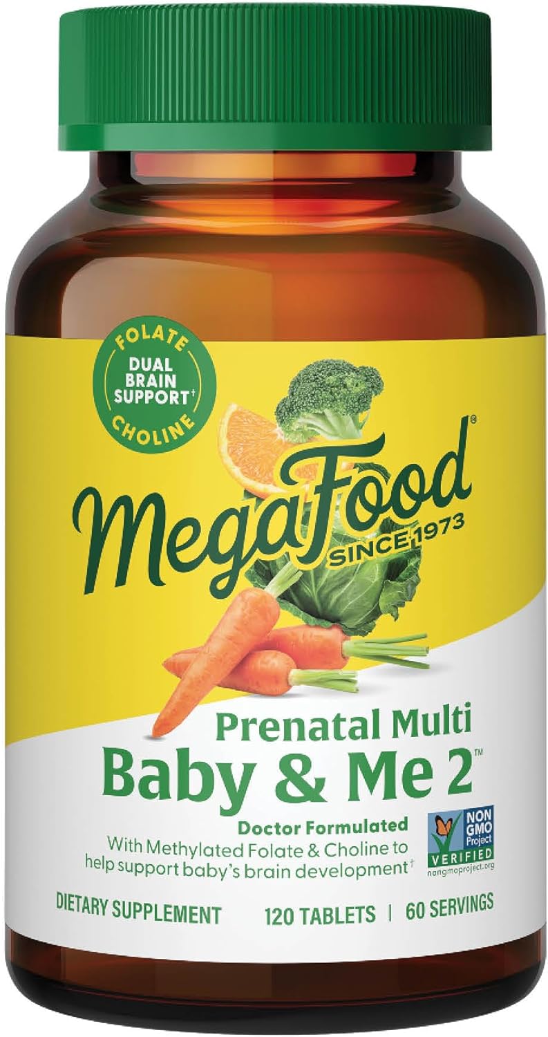 MegaFood, Baby &amp; Me 2 Prenatal Multi, Prenatal and Postnatal Vitamin with Active Form of Folic Acid, Iron, Choline, Non-GMO, 120 Tablets ميجا فود ، بيبى وأنا2 _ فيتامينات متعددة للأمهات الحوامل و لنمو الجنين مع شكل نشط من حمض الفوليك والحديد والكولين ، 120 حباية