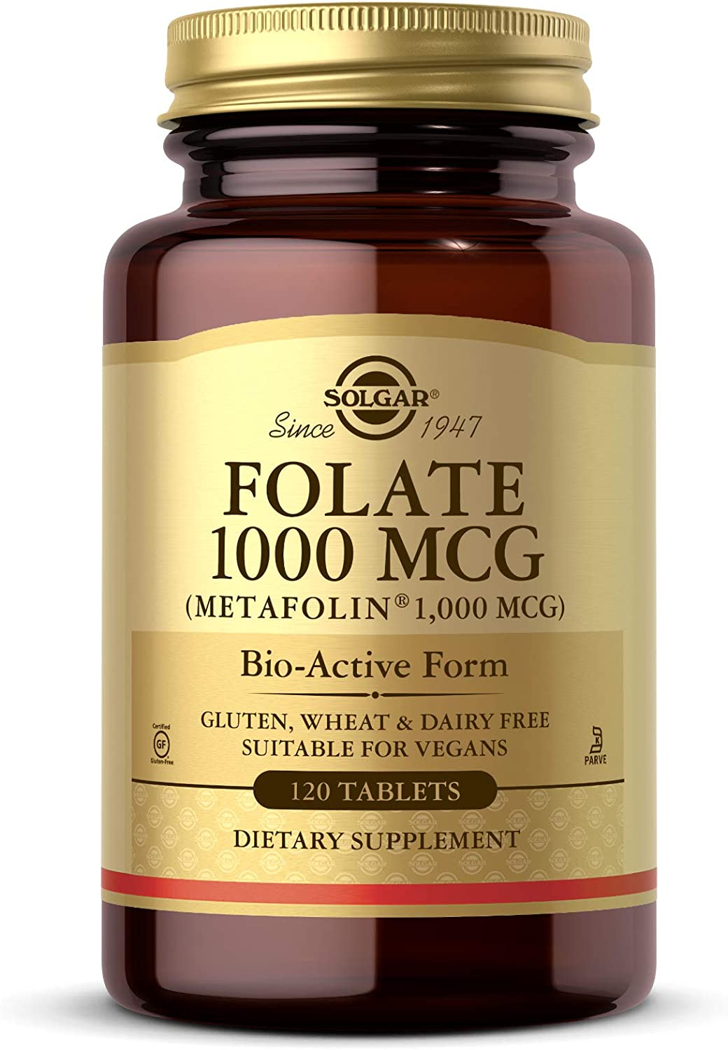 Solgar Folate 1000 mcg, 1000 mcg Bio-active Metafolin - Heart Health -120 Tablets