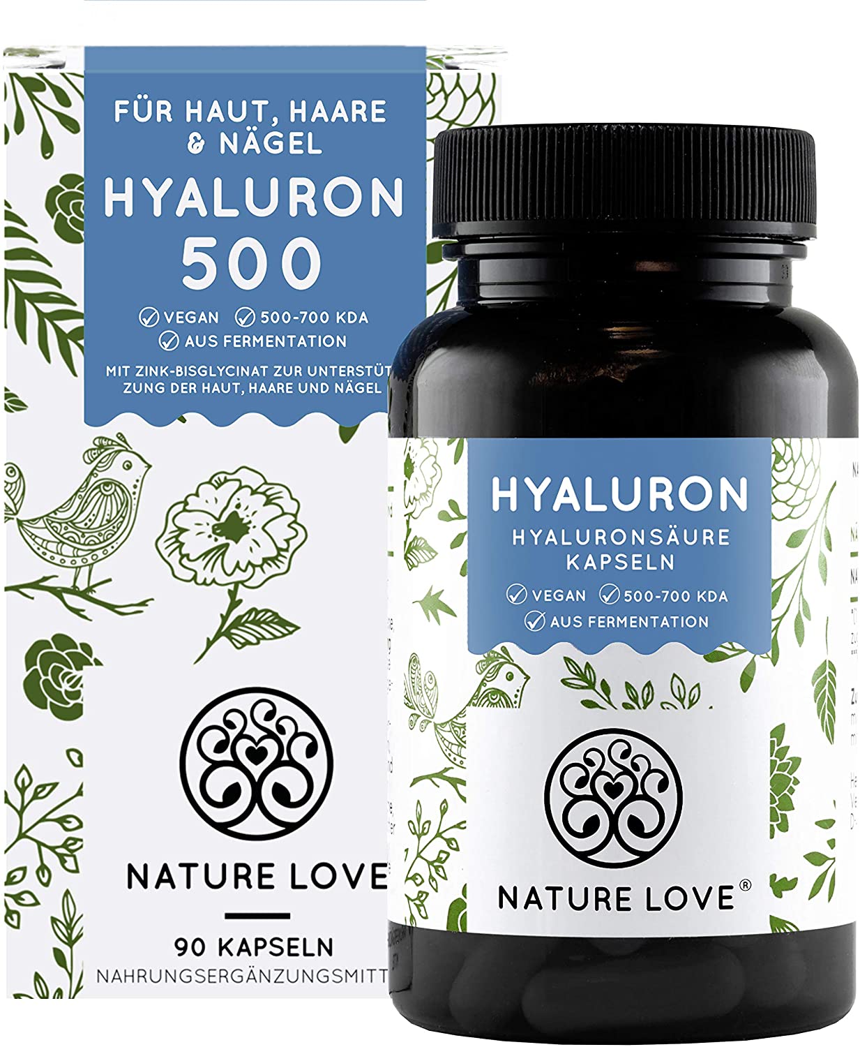 NATURE LOVE® Hyaluronic Acid Capsules - Vergleichssieger 2019* - High dose: now 500mg instead of 400mg - 90 pieces (3 months) - 500-700 kDa - Laboratory tested, vegan, Made in Germany حمض الهيالورونيك النباتى- 500مجم