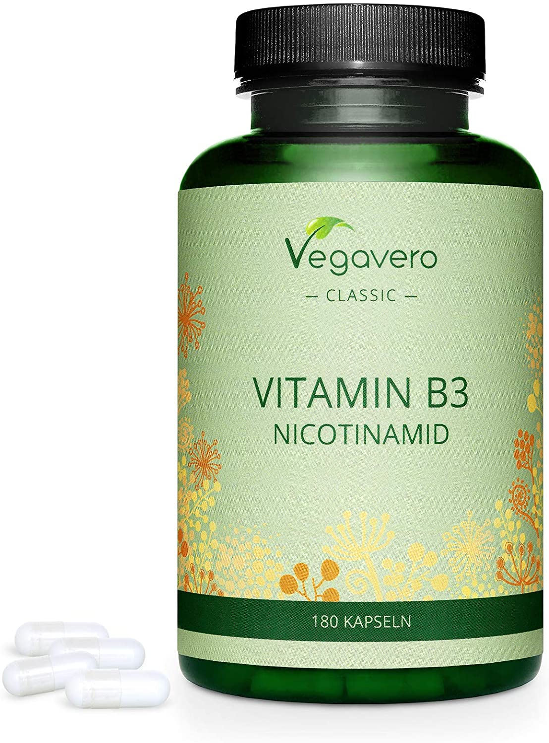 Vegavero Vitamin B3 (Nicotinamide) 500 mg Niacinamide Free 180 Capsules فيتامين ب3 500مجم 180كبسولة