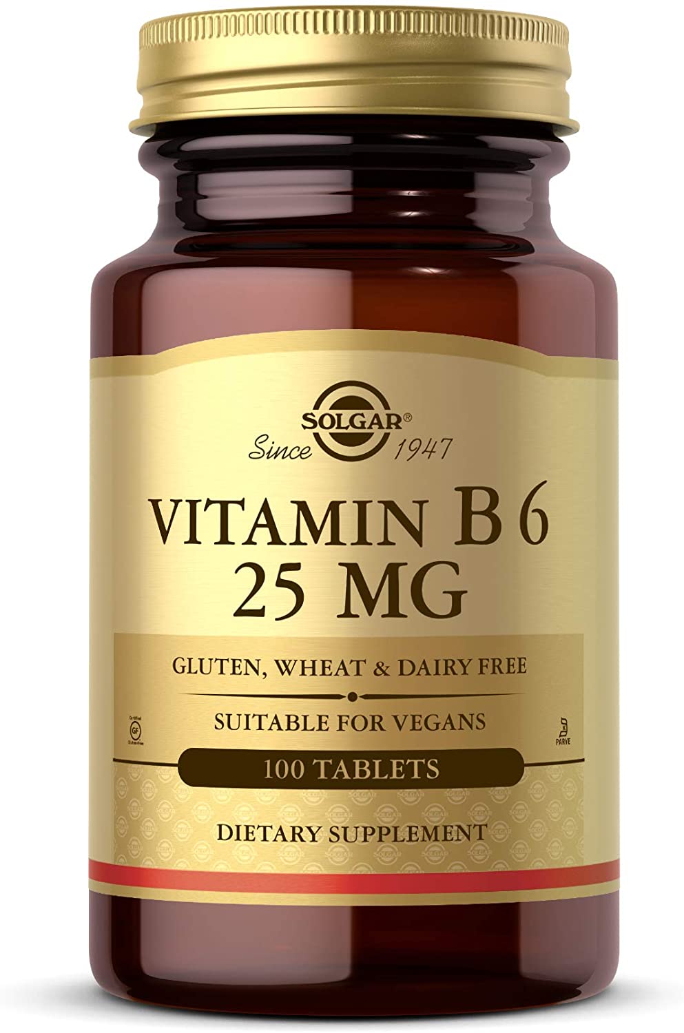 Solgar Vitamin B6 25 mg, 100 Tablets - Supports Energy Metabolism, Heart Health &amp; Healthy Nervous System - B Complex Supplement - Vegan, Gluten Free, Dairy Free, Kosher - 100 Servings فيتامين ب6، 25 مجم لصحة القلب والجهاز المناعى 100 حباية