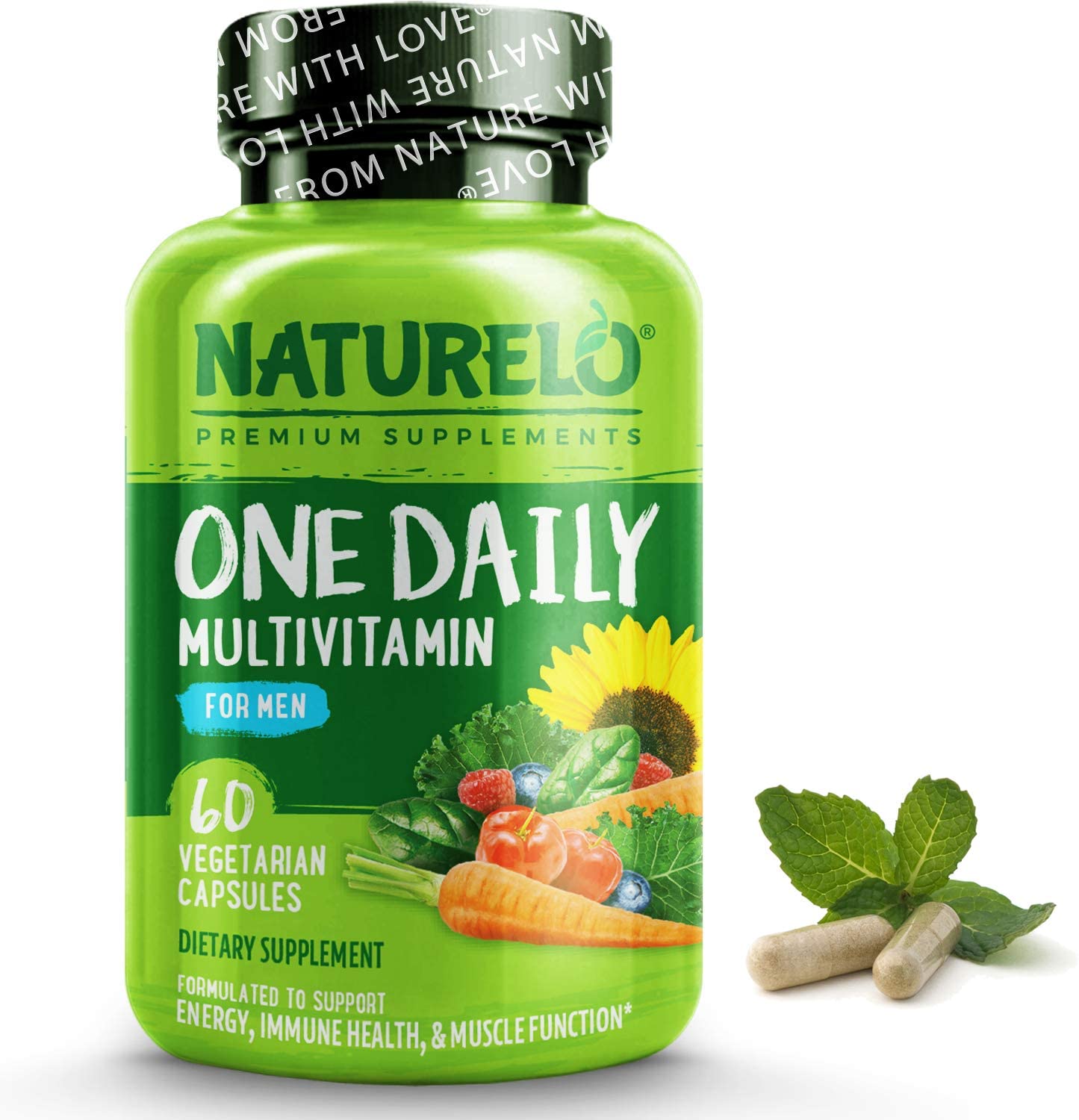 NATURELO One Daily Multivitamin for Men - with Vitamins &amp; Minerals + Organic Whole Foods - Supplement to Boost Energy, General Health - Non-GMO - 60 Capsules | 2 Month Supply وان ديلى فيتامينات متعددة ، غذاء كامل للرجال 60 كبسولة نباتية