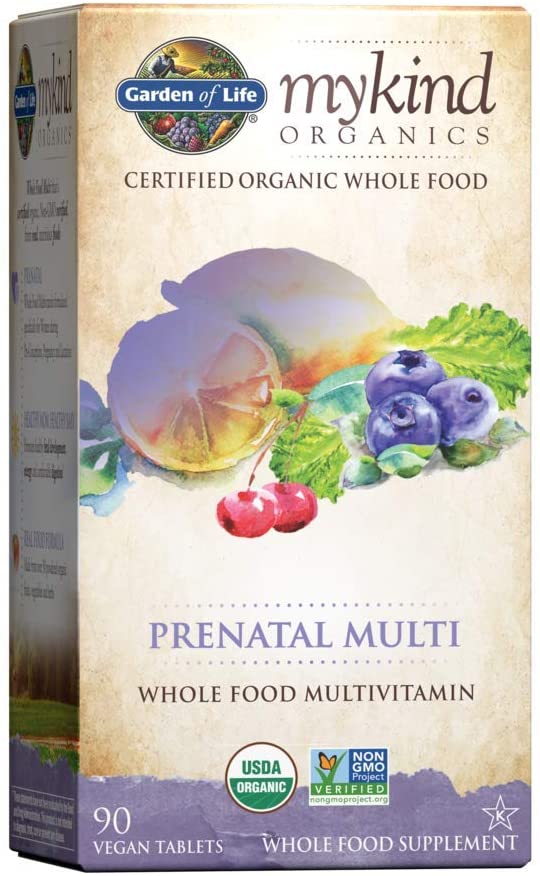 Garden of Life Prenatal Vitamins - mykind Organics Prenatal Multi - 90 Tablets, Vegan Whole Food Multivitamin, Folate not Folic Acid &amp; Stomach Soothing Blend, Organic Prenatals Supplements for Women جاردين أوف لايف غذاء كامل فيتامينات متعددة عضوية للأمهات الحوامل ، 90 قرص نباتى