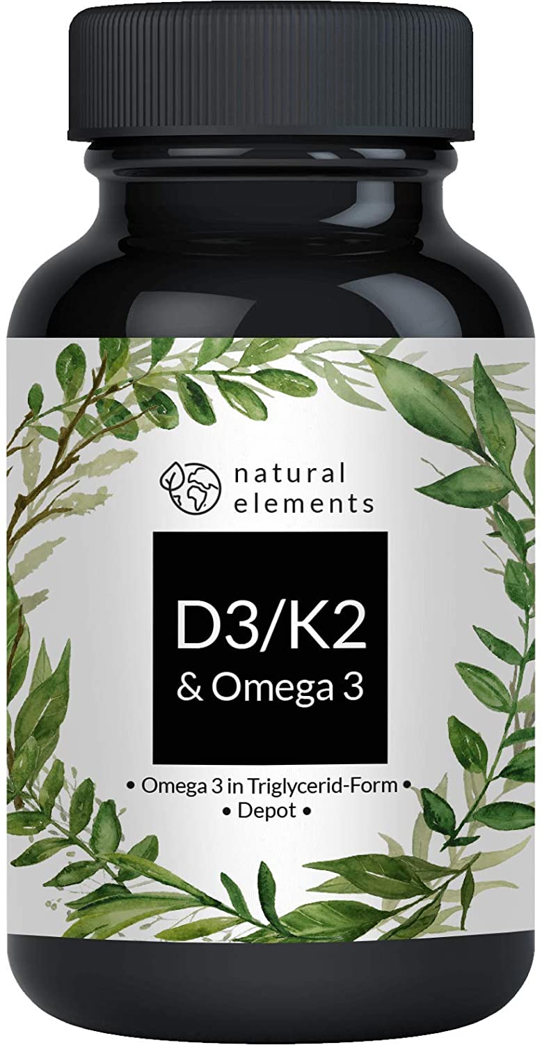 Natural elements Premium D3+K2+Omega 3 Complex | German Quality, Maximum Absorption | 90 Capsules