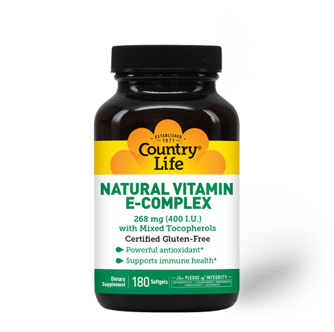 Country Life - Natural Vitamin E-Complex - 400 IU with Mixed Tocopherols - 180 Softgels كانترى لايف فيتامين ه‍ مركب 400 وحدة دولية ، 180 سوفت جل