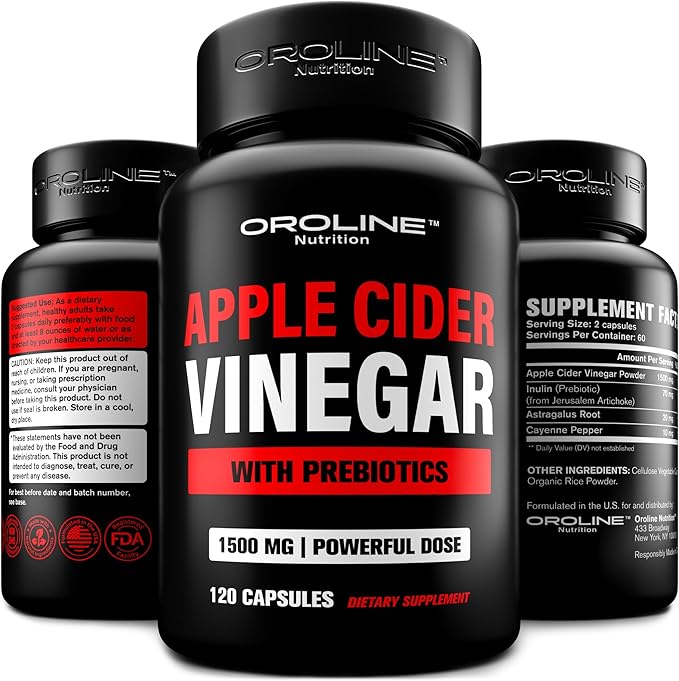 Oroline Organic Apple Cider Vinegar 1500mg with Prebiotics |120 Capsules | Gut & Immune Health