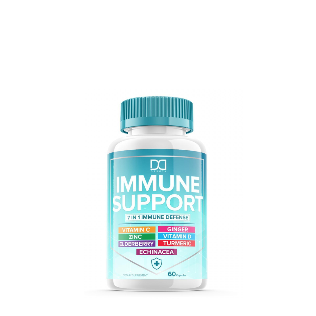 Dakota 7 in 1 Immune Defense Support, Immunity Vitamins Supplement Booster with Zinc 50mg, Vitamin C Elderberry Vit D3 5000 IU, Turmeric Curcumin &amp; Ginger, Echinacea داكوتا داعم المناعة خليط من فيتامين د وفيتامين ج والزنك والكركم والزنجبيل والاشنسيا و إلدربيرى ، 60 كبسولة