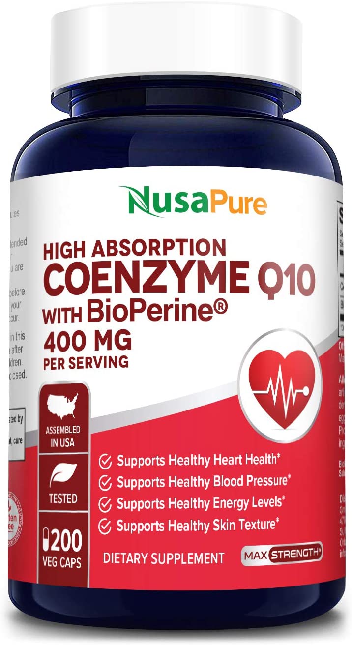 Nusapure CoQ10 400 mg , Antioxidant &amp; Heart health , 200 Capsulesنوزابيور مساعد الأنزيم كيو 10 400 مجم ، لصحة القلب ولدعم ضغط الدم 200 كبسولة