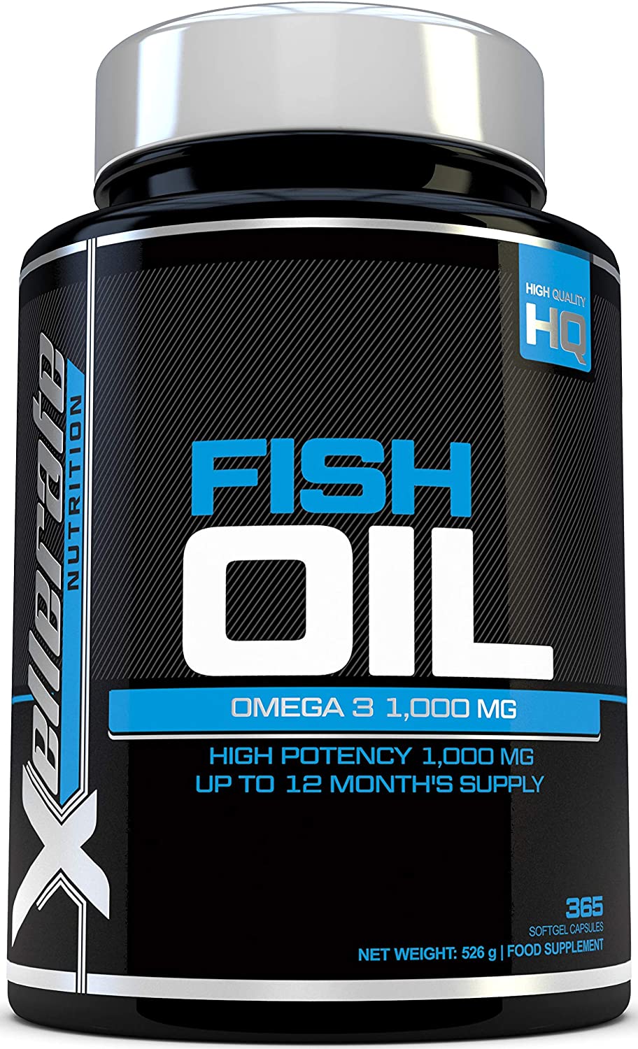 Xellerate NUTRITION Omega 3 Fish Oil 1000mg - 365 Softgels - High Strength Omega 3 Fish Oil Supplement Promoting Healthy Heart, Joints and Skin - Triple Strength EPA &amp; DHA - Made in the UK أوميجا3 من زيت السمك 1000 مجم لصحة القلب والمخ والمفاصل والجلد 365 سوفت جيل