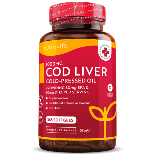 Nutravita Cod Liver Oil 1000mg Cold-Pressed Fish Oil 365 Softgels