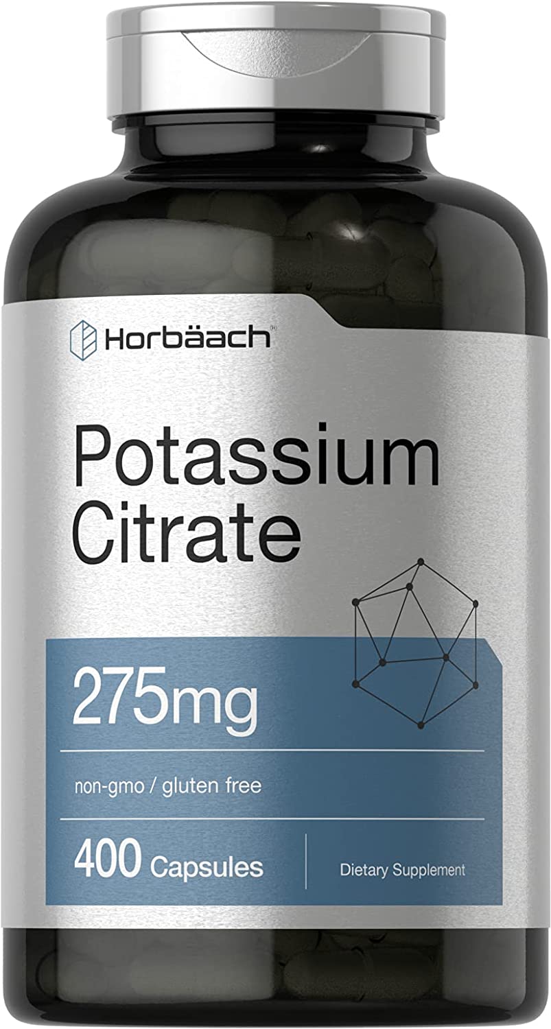 Horbaach Potassium Citrate Capsules 275 mg | 400 Count | Non-GMO, Gluten Free Supplement سترات البوتاسيوم 275 مجم للكبسولة 400 كبسولة