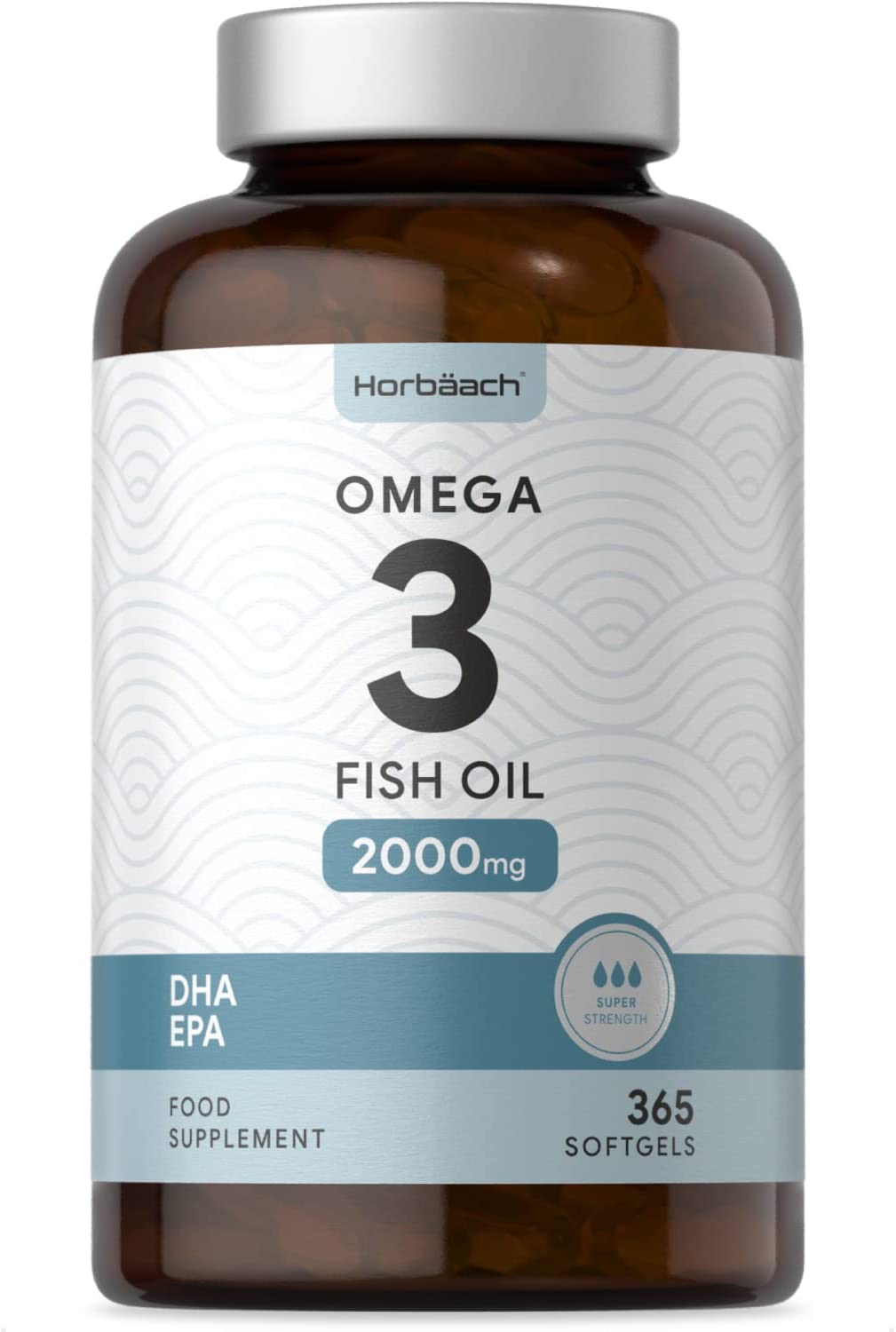 Horbaach Omega 3 Fish Oil 2000mg | 365 Softgel Capsules | Premium Fatty Acids EPA &amp; DHA | Supports Heart, Brain &amp; Eye Health | Non-GMO, Gluten Free Supplement | 1000mg per Tablet أوميجا 3 من زيت السمك 2000 مجم للجرعة لصحة المخ والقلب والعين 365 سوفت جيل
