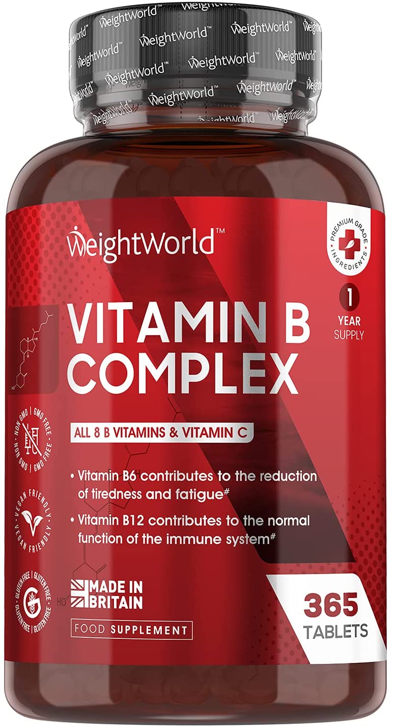 Weightworld Vitamin B Complex High Strength - 365 Vegan Multivitamin Tablets, 8 B Vitamins in 1 - Vitamin B12 , B1, B2, B3, B5, B6, Folic Acid, Biotin &amp; Vitamin C - Gluten Free B Vitamin Complex, Made in UK