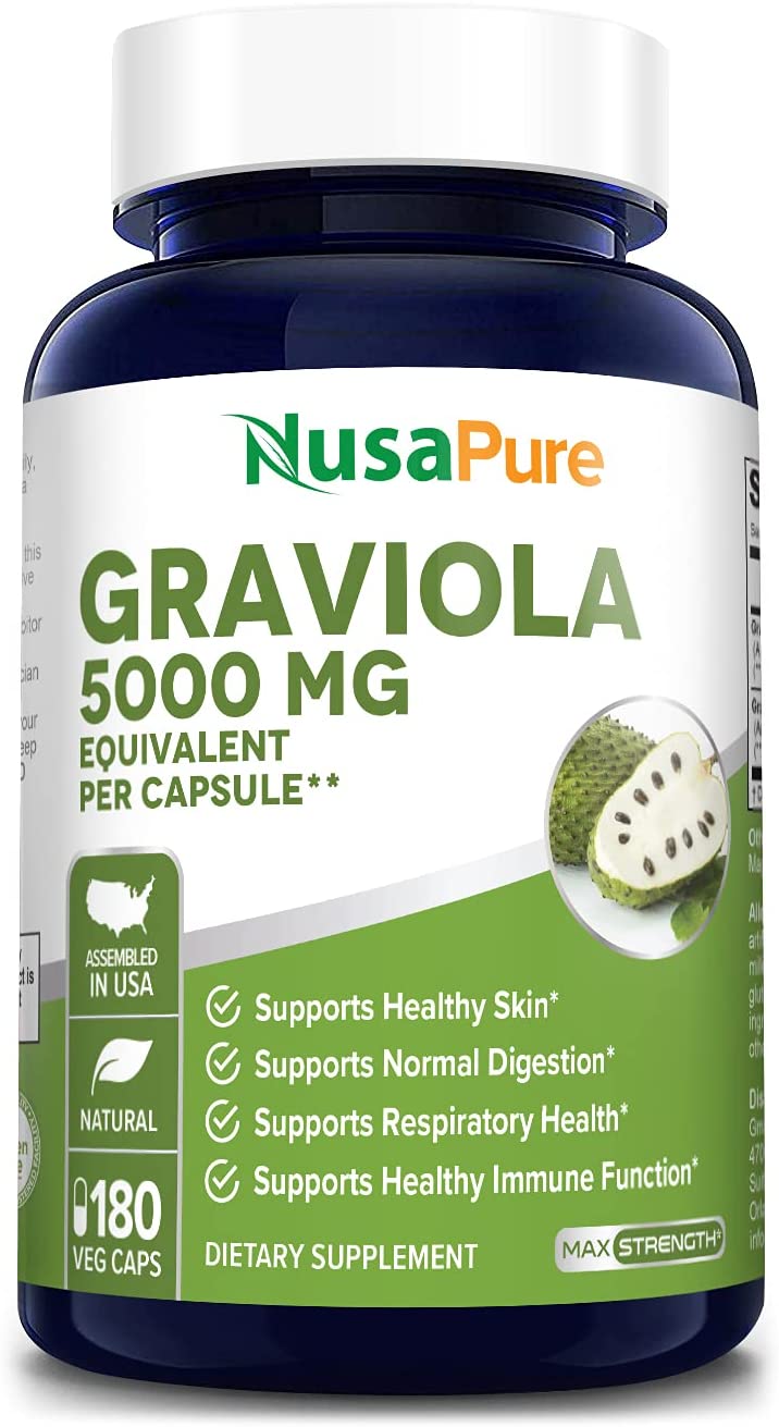Nusapure Graviola 5,000 mg, Supports Respiratory Health&amp; Immune Function, 180 Capsulesجرافيولا 5000 مجم ، لصحة نمو الخلايا ، ولصحة الجلد والجهاز التنفسى ، ولتحسين المزاج ، 180 كبسولة