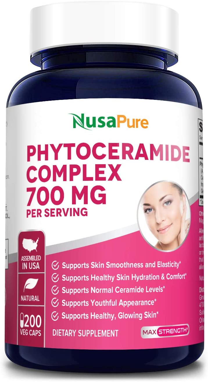 Nusapure Phytoceramides Complex 700mg 200 Veggie Capsules (Non-GMO) Powerful Skin Repair &amp; Rejuvenation - All Natural Plant Derived Anti-Aging Powerhouse for Reduced Fine Lines &amp; Wrinkles