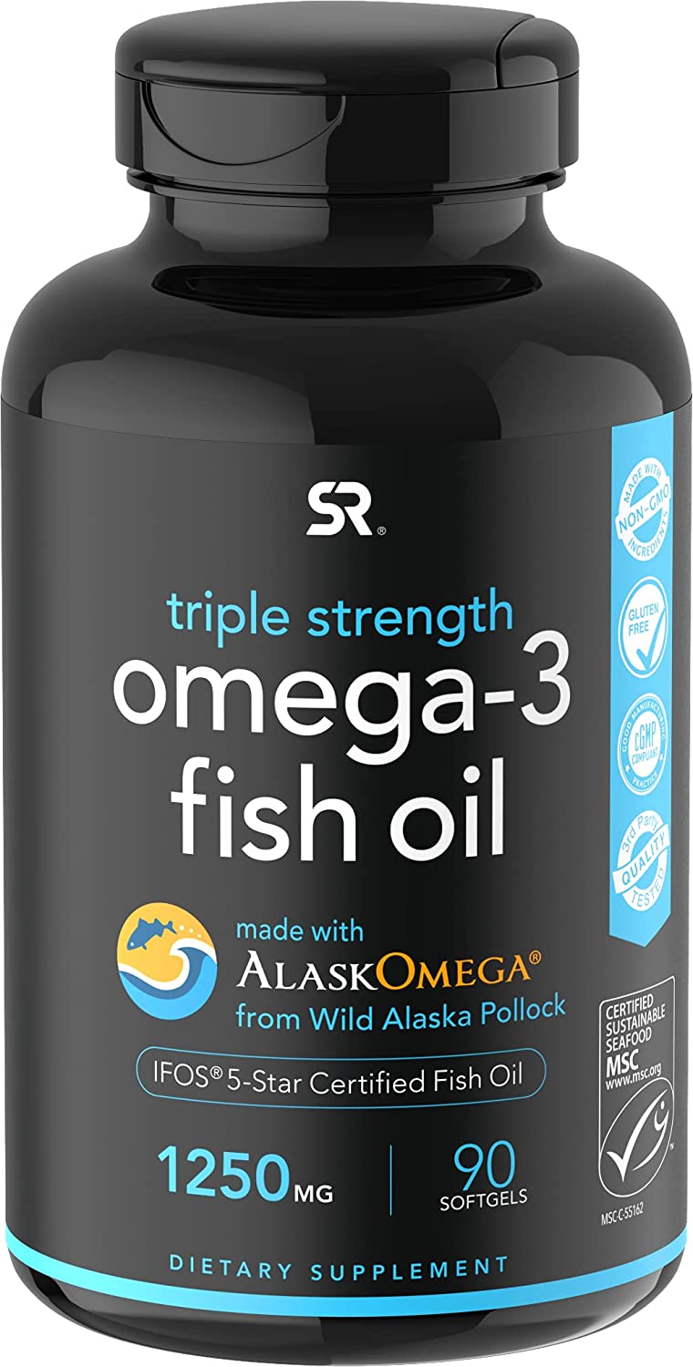 Omega-3 Wild Alaska Fish Oil (1250mg per Capsule) with Triglyceride EPA &amp; DHA | Heart, Brain &amp; Joint Support | IFOS 5 Star Certified, Non-GMO &amp; Gluten Free (90 Softgels)