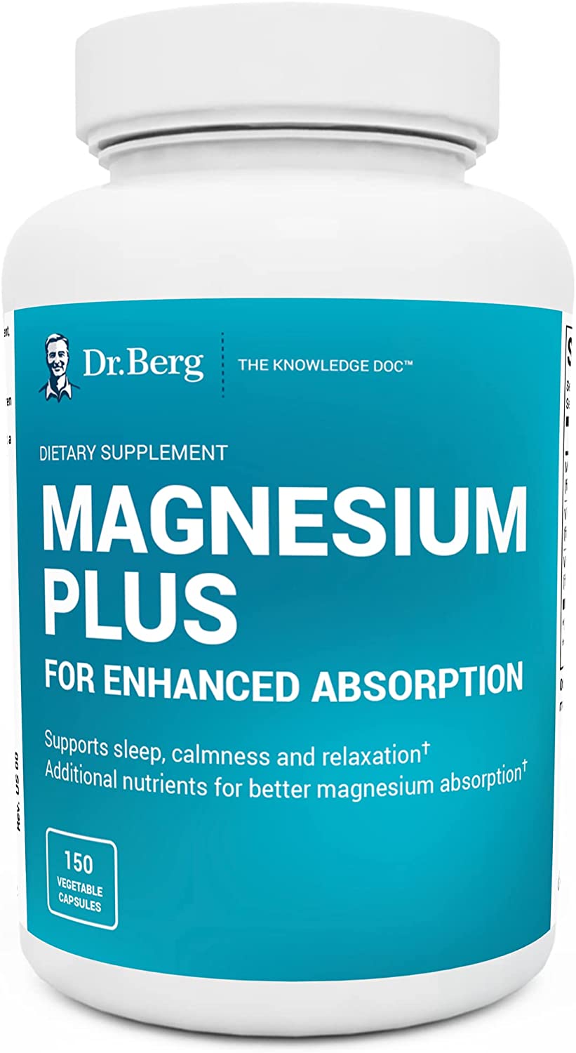 Dr. Berg's Magnesium Plus Magnesium Glycinate Supplement for Stress, Calm, Relaxation &amp; Sleep Support - Muscle, Cardiovascular Bone Health &amp; Cramp Defense w/ Vitamin D &amp; B6 -150 Vegetarian Capsules