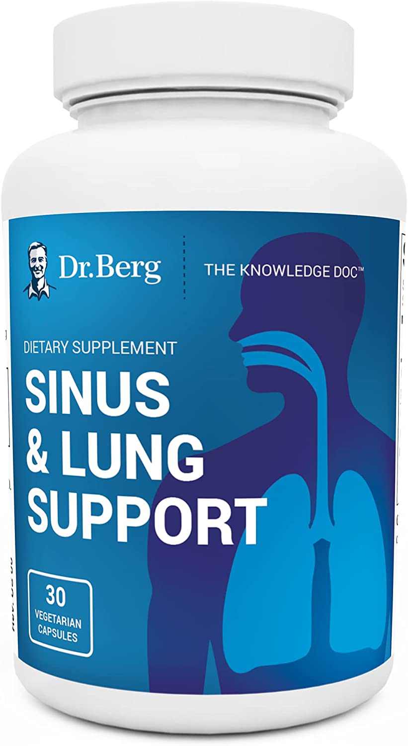Dr. Berg's Sinus &amp; Lung Support Supplement - Healthy Respiratory System, Sinus Relief and Lung Cleanse Formula with Lymphatic and Thymus Powders - Normal Sinus and Lung Function - 30 Capsules
