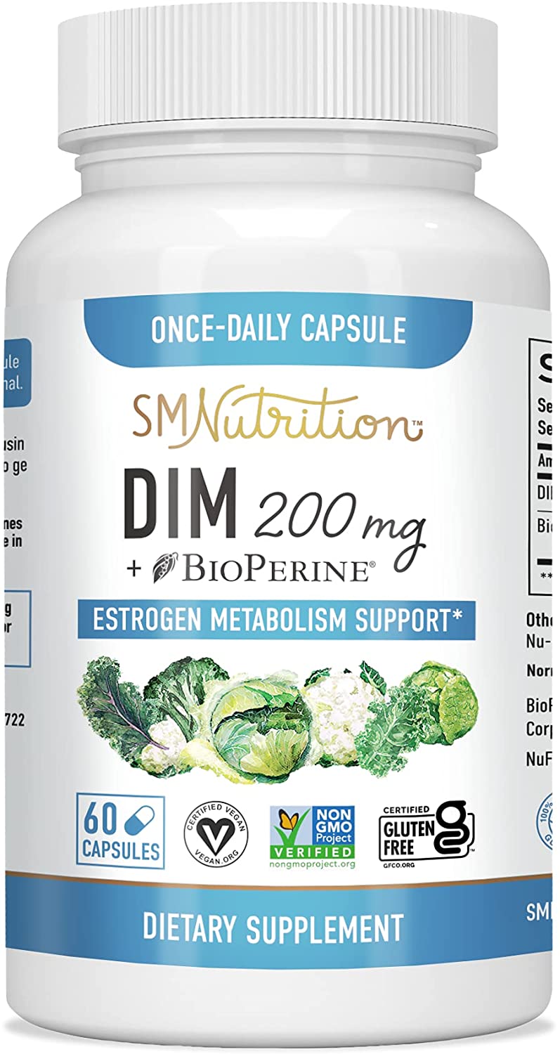 DIM Supplement 200mg - DIM Diindolylmethane Plus BioPerine 60-Day Supply of DIM for Estrogen Balance, Hormone Menopause Relief, Acne Treatment, PCOS, Bodybuilding