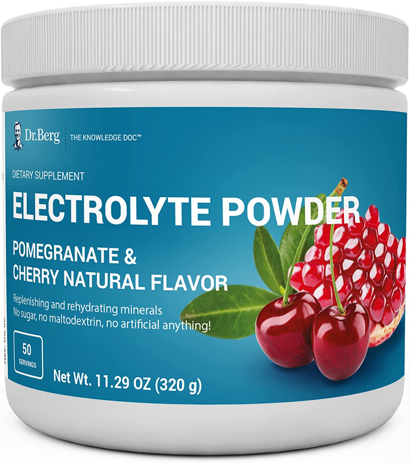 Dr. Berg's Electrolyte Powder, High Energy, Replenish &amp; Rejuvenate Your Cells, 50 Servings  دكتور بيرج، مسحوق الإلكتروليت الأصلى، الغنى بالعناصر المعدنية لزيادة إنتاج الطاقة و حفظ توازن العناصر فى الخلايا ،بطعم الرمان والكرز الطبيعى العضوى الرائع، 50جرعة