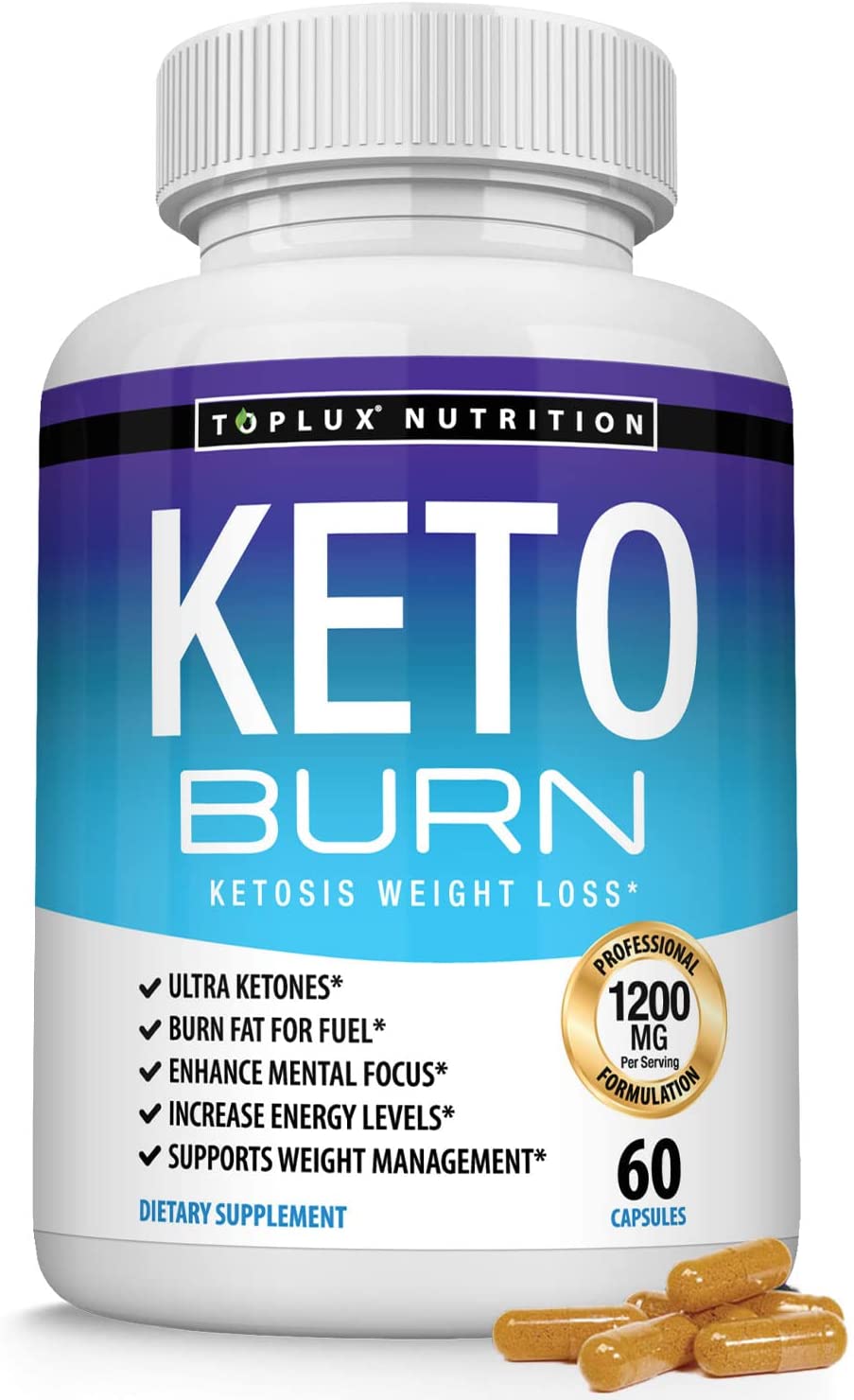 Keto Burn Pills Ketosis Weight Loss - 1200 Mg Ultra Advanced Natural Ketogenic Fat Burner Using Ketone Diet Boost Energy Focus &amp; Metabolism Appetite Suppressant Men Women 60 Capsules Toplux Supplement