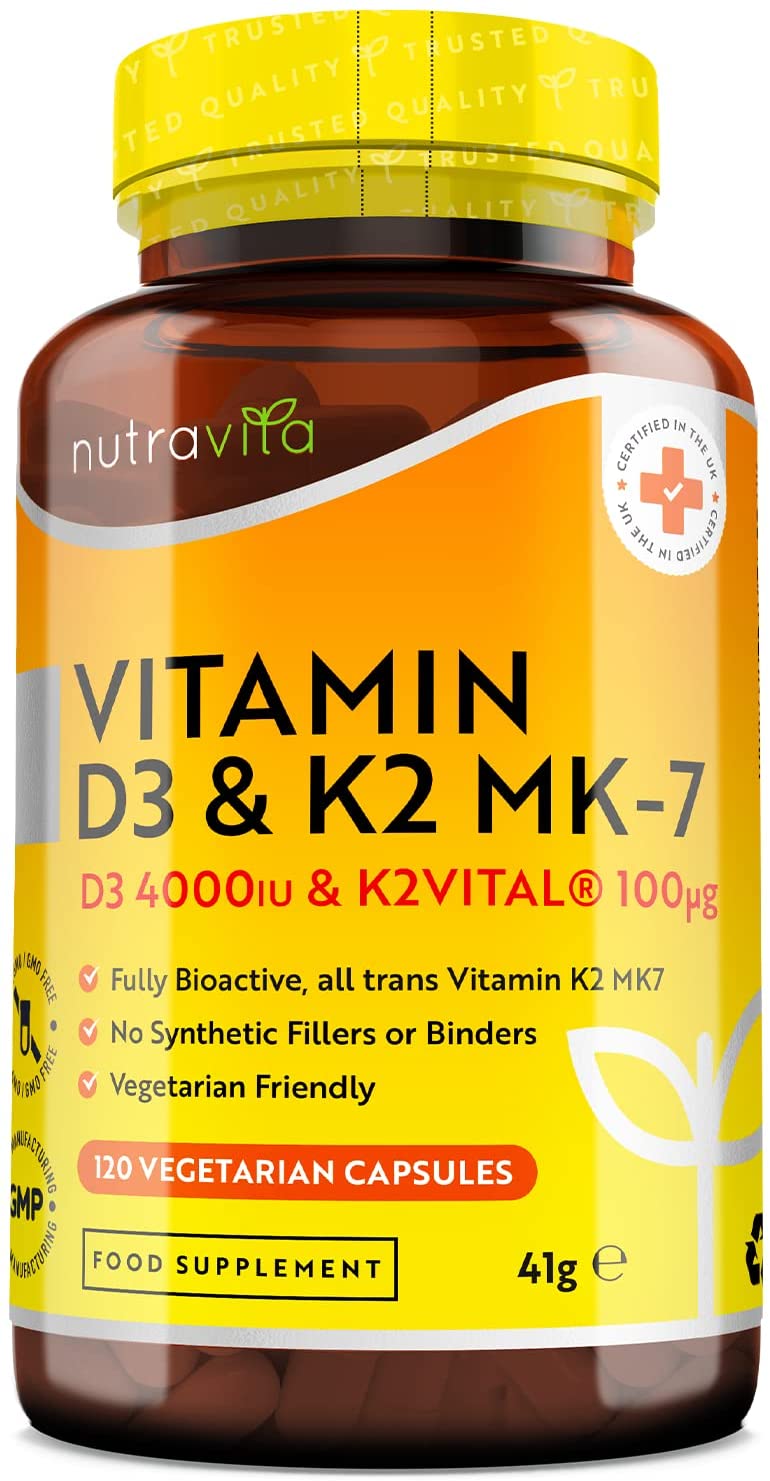Nutravita Vitamin D3 4000 IU &amp; Vitamin K2 100ug MK7 (K2VITAL®️) - Clinically Proven Ingredients – Max Strength - 120Capsules – Supports Normal Immune System – Cholecalciferol &amp; Menaquinone-7 – Made in The UK