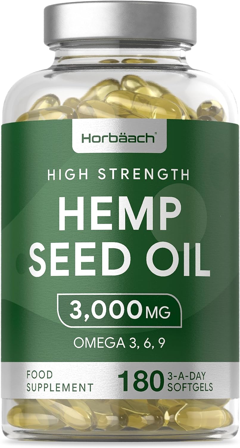 Horbaach Hemp Seed Oil 3000mg (Omega 3&amp;6&amp;9), 180 Softgels