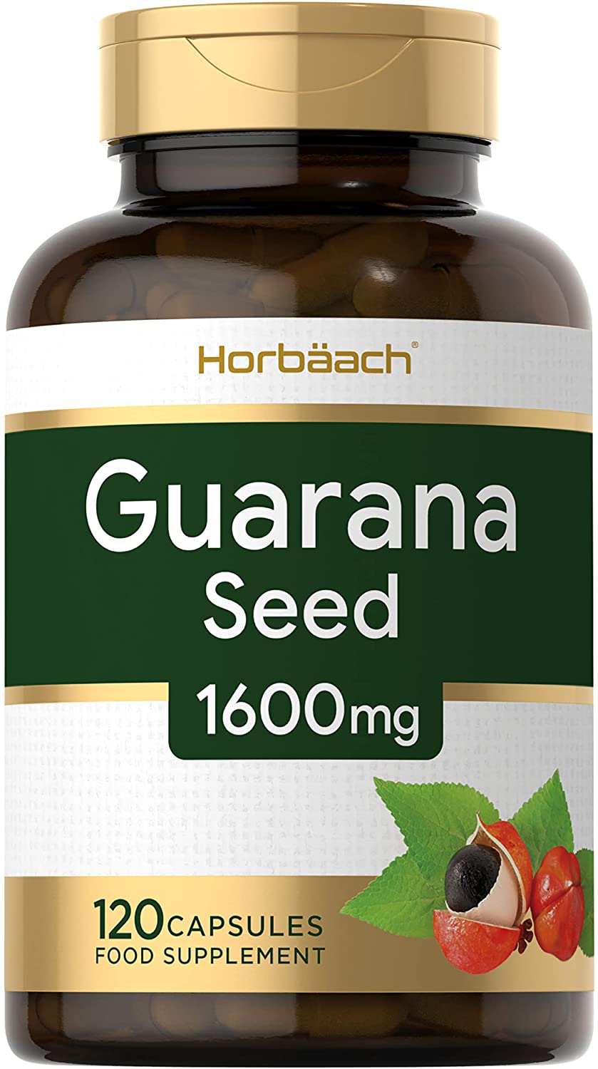 Pure Guarana 1600mg | 120 Capsules | Guarana Extract Supplement | Natural Source of Energy | 4X More Caffeine Than Coffee | for Men &amp; Women | No Artificial Preservativesالجوارانا النقيه مصدر الكافايين عبوه 120 كبسوله