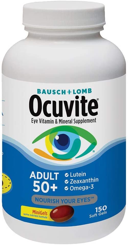 Bausch + Lomb Ocuvite Adult 50+ Vitamin &amp; Mineral Supplement with Lutein, Zeaxanthin, and Omega-3, Soft Gels (150 Count)