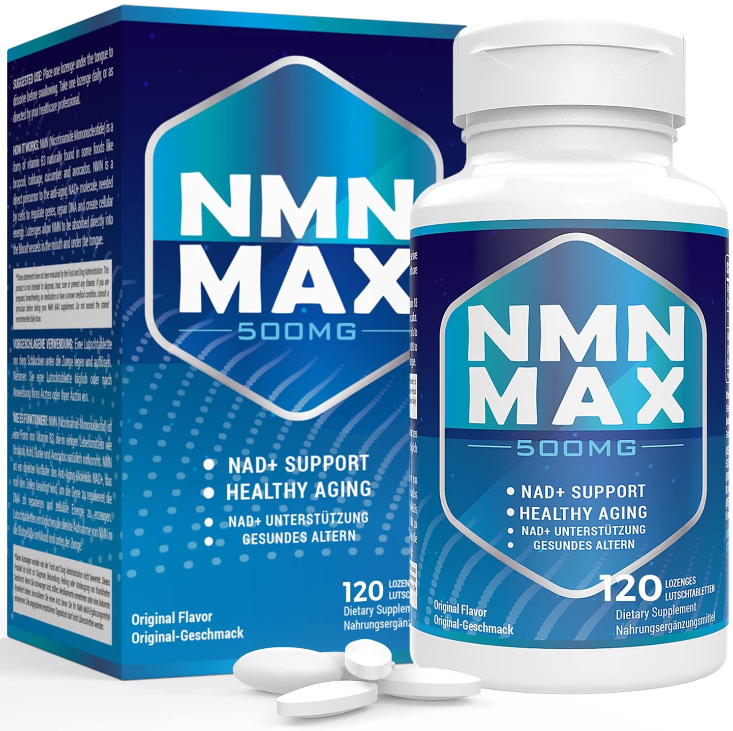 NMN 500mg Capsules, Nicotinamide Mononucleotide Anti Aging Supplements to Support Longevity and Cellular Energy for Men &amp; Women（120 Count, Pack of 1）NMNتركيزه 500مجم للكبسولة مضاد للشيخوخة ولدعم الطول العمر والطاقة الخلويه 120 كبسولة