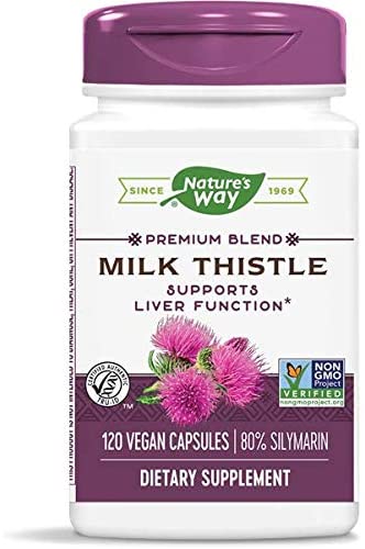 Nature's Way Milk Thistle, Premium Blend, 80% Silymarin per serving, Non-GMO, 120 Capsules حليب ناتشر واي، خليط ممتاز، 80% سيليمارين لكل عبوة، بدون عناصر معدلة وراثيا، 120 كبسولة
