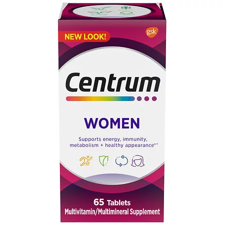 Centrum Multivitamin for Women, Multivitamin/Multimineral Supplement with Iron,Vitamins D3 - 65 Tablets سنتروم ، فيتامينات و معادن متعددة للنساء ، مع الحديد وفيتامين د3، 65 حباية